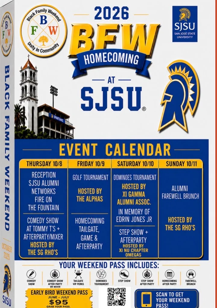 2026 BFW Homecoming at SJSU Event Calendar — Thursday 10/8 through Sunday 10/11